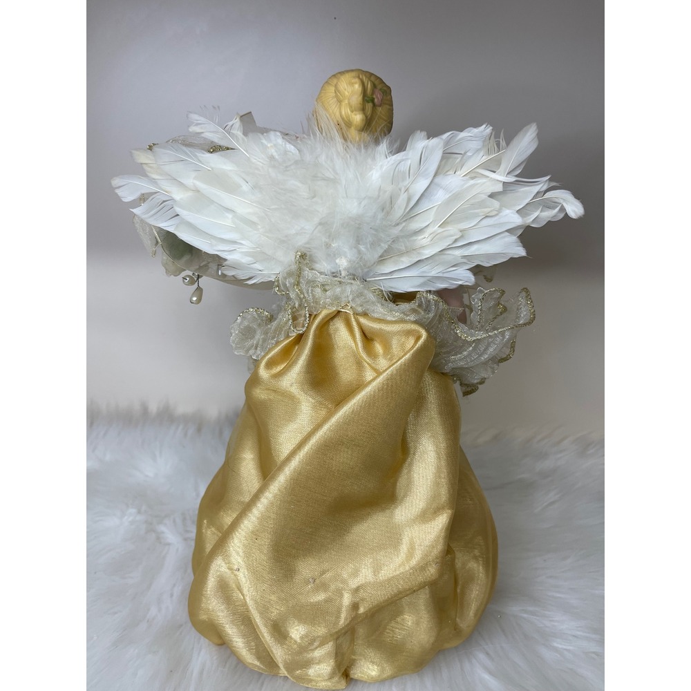 Vintage Dillard's Trimmings‎ Porcelain Angel Tree Topper Gold Gown With Box - Picture 7 of 16